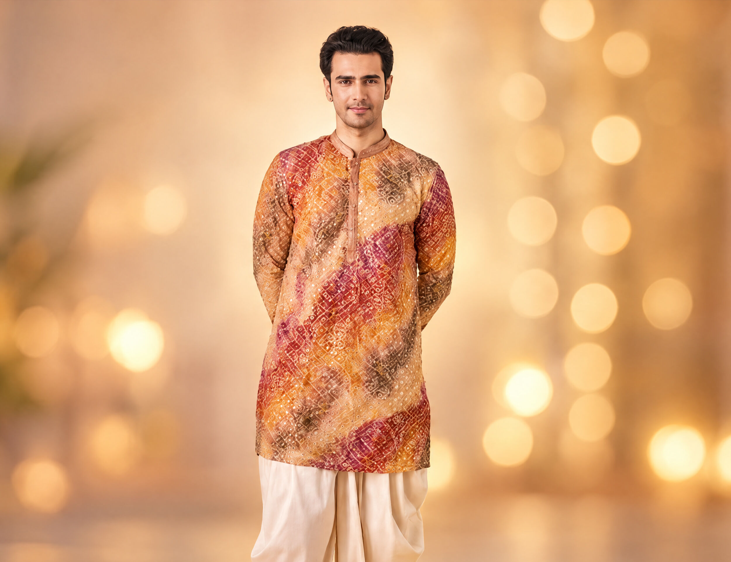 Man in an elegant traditional kurta dressed for Durga Puja festivities